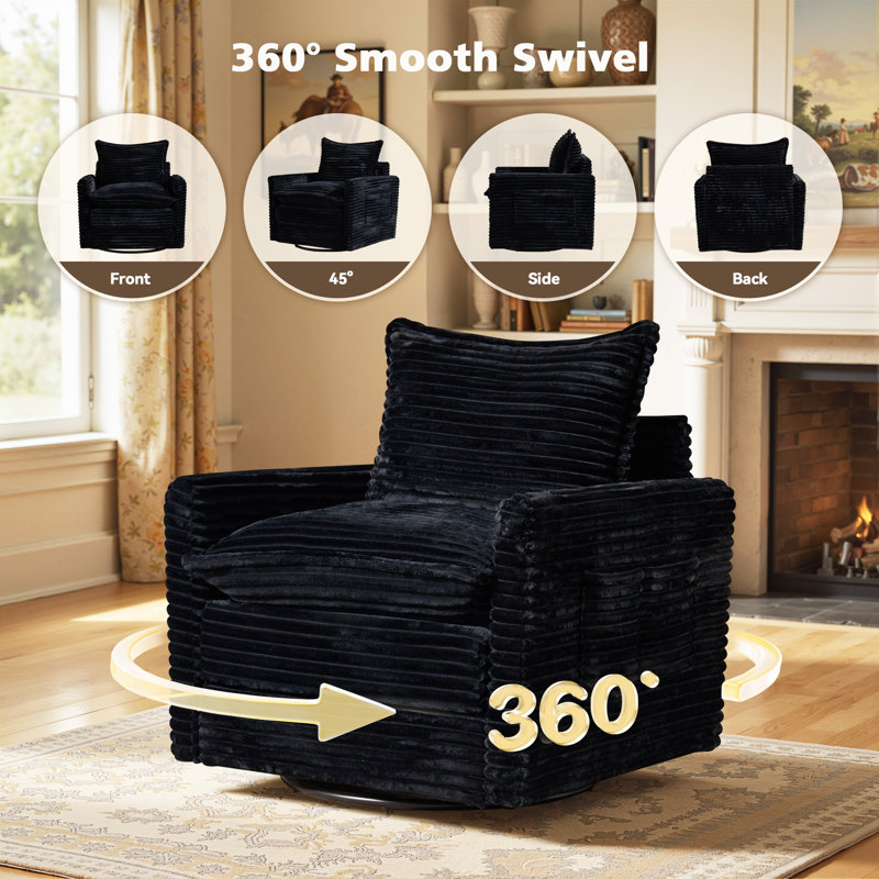 Canapé modulaire en velours côtelé 4 pièces avec fauteuil pivotant 4 pièces, Polyester noir / velours côtelé