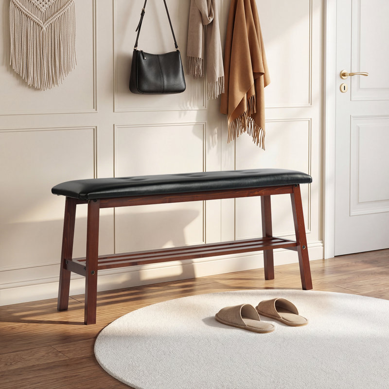 39.4'' Solid Wood Upholstered Bench with Seat Tufted Design 