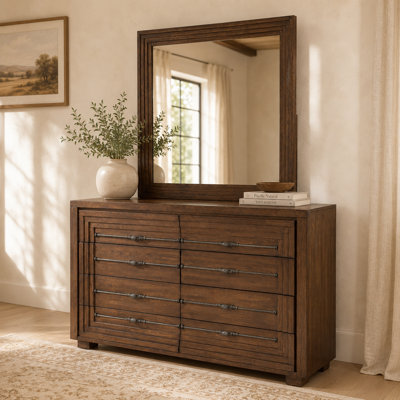 Carrollton Solid Wood 8-Drawer Dresser with Mirror - Rustic Ranch
