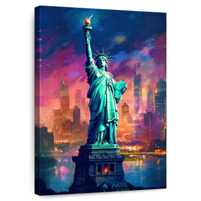 Aime Statue Of Liberty Neon Skyline