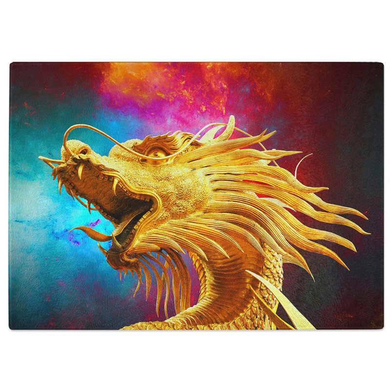 Tempered Glass Oriental Dragon Chopping Board, 28.5 cm W x 20 cm L