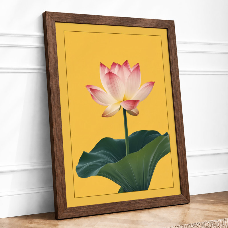 Single Lotus Bloom Botanical - Framed Print, A2 - 59.4 x 42.0 cm, Walnut