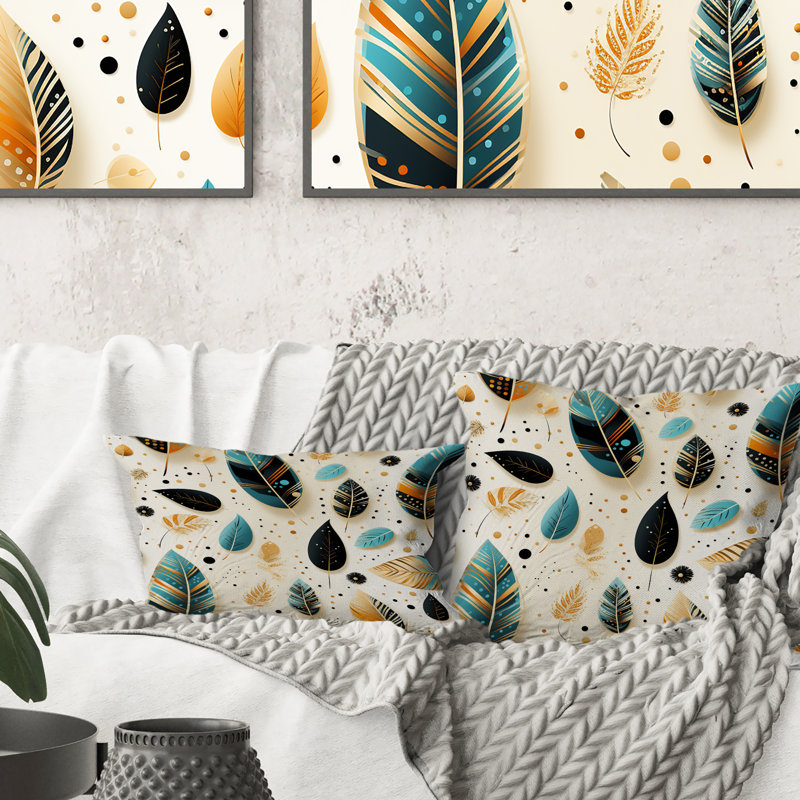 Beige et bleu Boho Chic Feathers Charms - Coussin décoratif Abstract Coral Reef Multicolor Azure - Coussin décoratif
