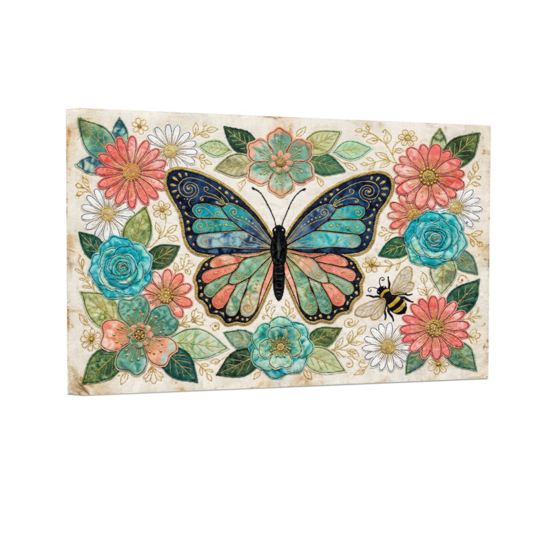 Animaux, papillon, fleurs, abeilles, motif artistique, H 12 po x l 18 po