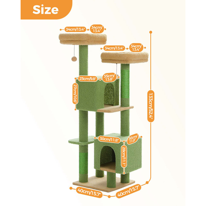 52.4" Green Cat Tree Tower with Flower Perches and Condos