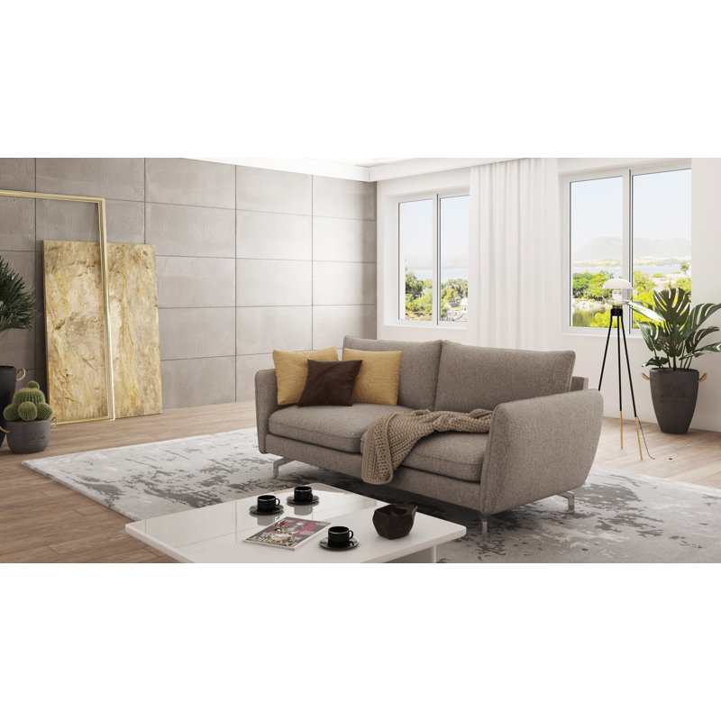 Modern Sofa 3 Seater  with Silver Metal Legs, Dark Beige