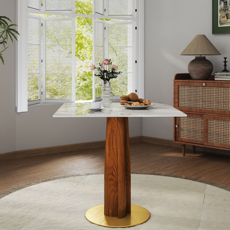 Table moderne avec pieds en bois pour la salle à manger, Blanc / Gris