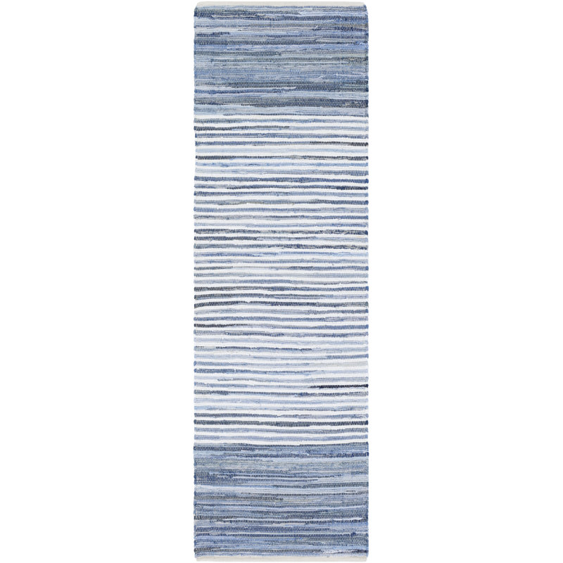 Handmade Braided Cotton Bright Blue/Navy Rug, Runner 2'6" x 8'
