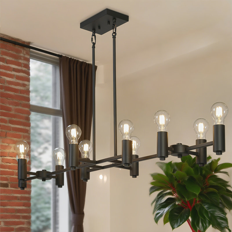 Lustre linéaire moderne noir mat à 10 lumières pour la salle à manger et la cuisine