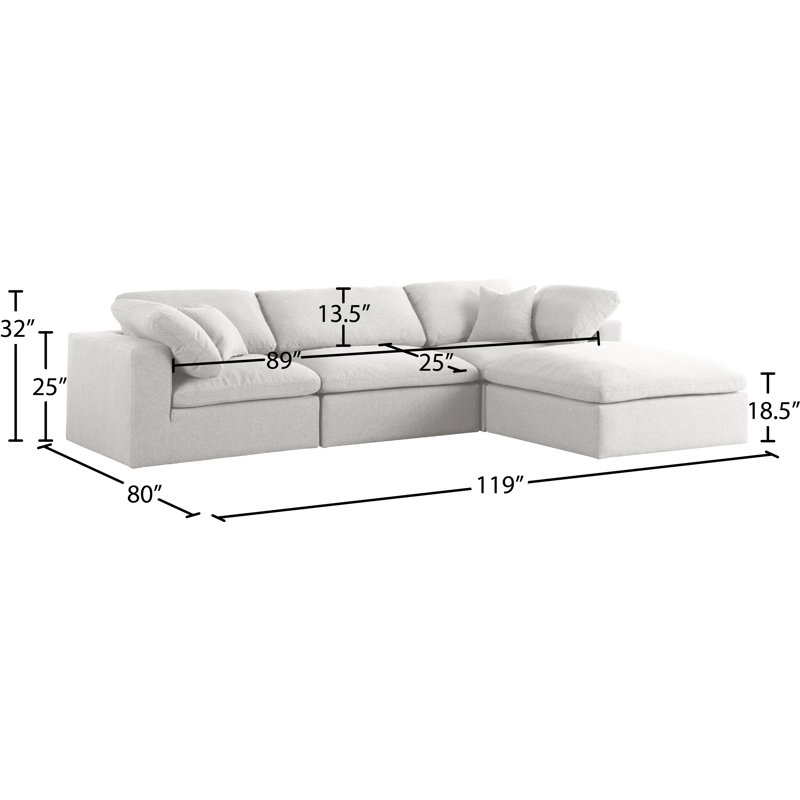 Canapé modulaire réversible de 119 po avec repose-pieds Burrows, Tissu crème texturé en lin