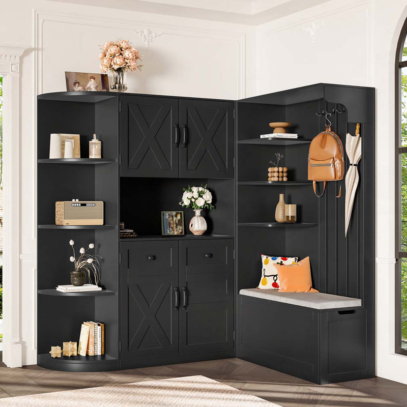 Multi-Functional Combination Hall Tree With Storage, Black
