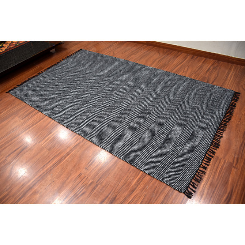 Nevitt Wool Geometric Indoor Rug, Rectangle 4'10" x 7'10", Black/Gray