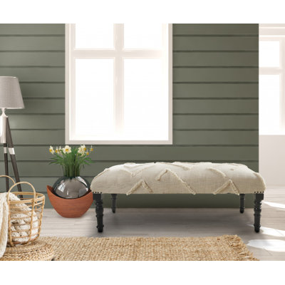 47" Cream And Black Leg Abstract Upholstered Bench