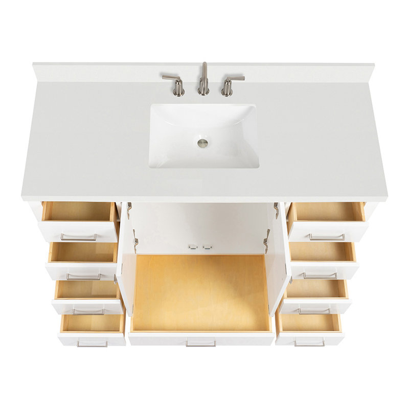 Ensemble de meuble-lavabo simple 55 po Cambridge, Blanc / nickel brossé, Rectangle 