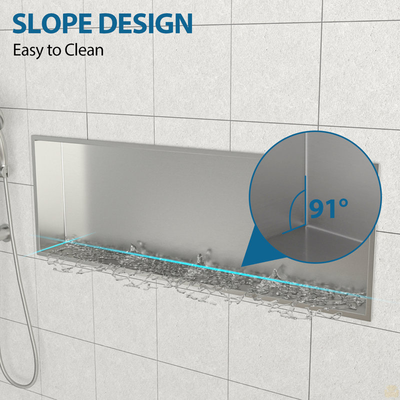 37" x 13" Stainless Steel Shower Niche, Brushed Nickel, 3.94'' H x 37'' W x 13'' D, Brushed Nickel