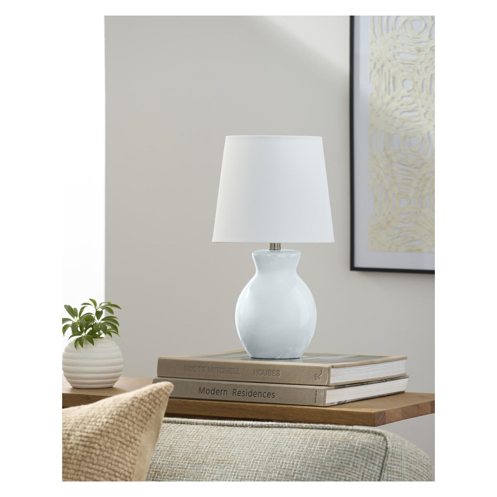 Drum Shade Lamp, Blue, 15'' H X 8'' W X 8'' D