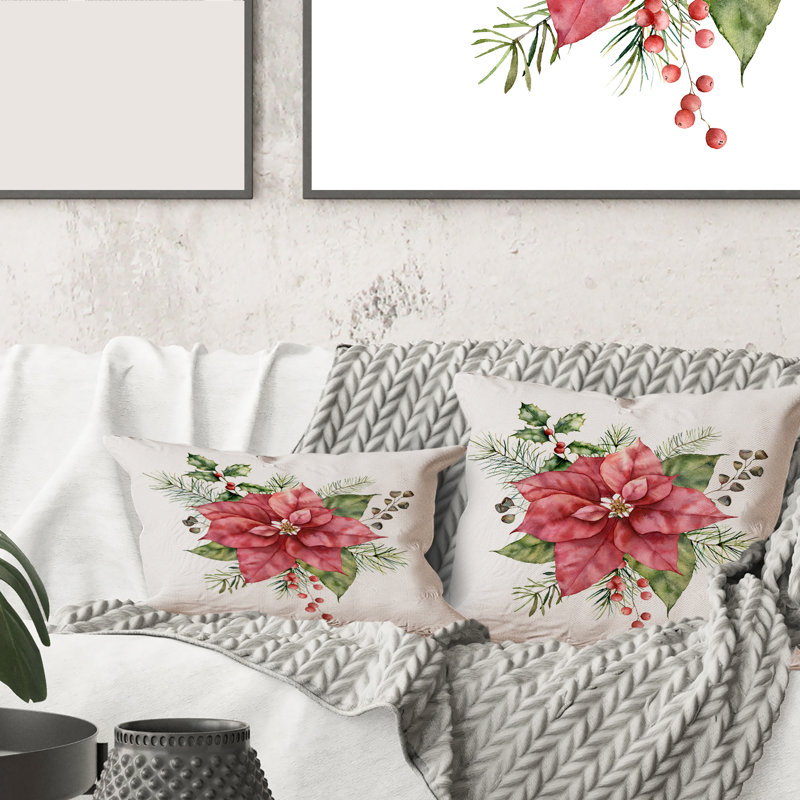 Housse et insert de coussin carré Holly Mistletoe Berries and Christmas Fir Branch II, 16" x 16"