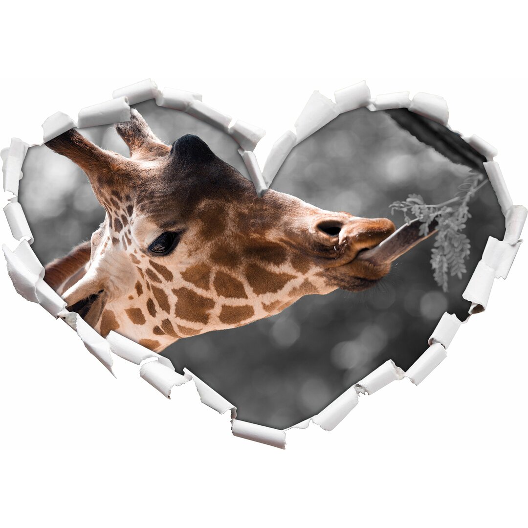 Hungrige Giraffe mit Zweig Wandaufkleber