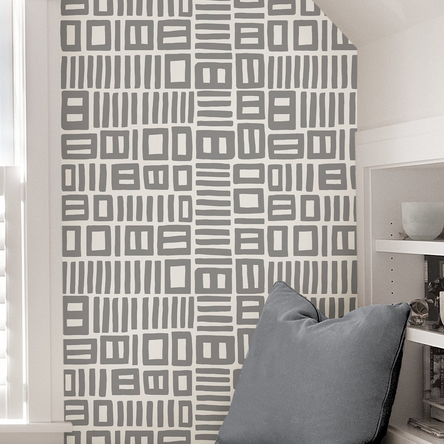 Ellie Peel & Stick Geometric Wallpaper, Gray/White