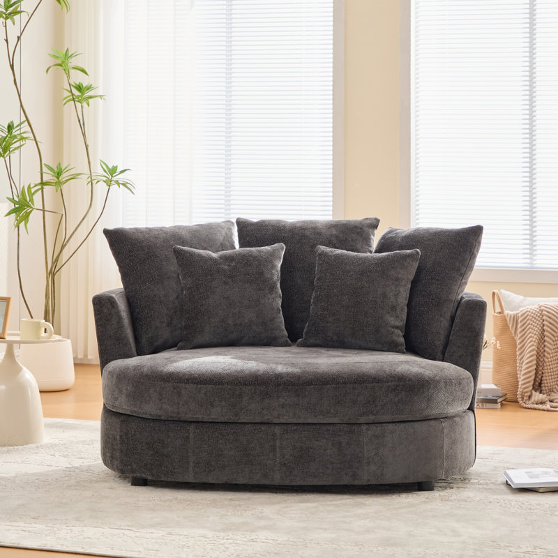 Fauteuil demi-tonneau rembourré en chenille, Gris anthracite