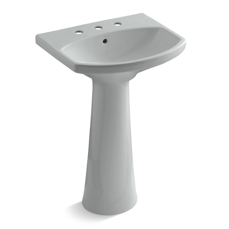 Cimarron® 26.81" Vitreous China U-Shape Pedestal Bathroom Sink with Overflow, Ice Gray, 8'' Centers