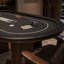Table de poker Texas Hold'em de 6 à 10 joueurs, fini noyer, 160 cm de large, avec tapis noir, rebords rembourrés et étagères de rangement latérales.