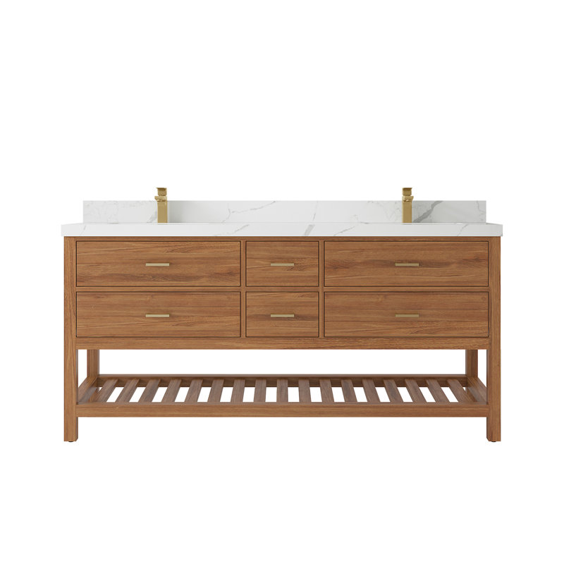 Parker Teak 72'' Double Bathroom Vanity with Top, Calacatta Laza