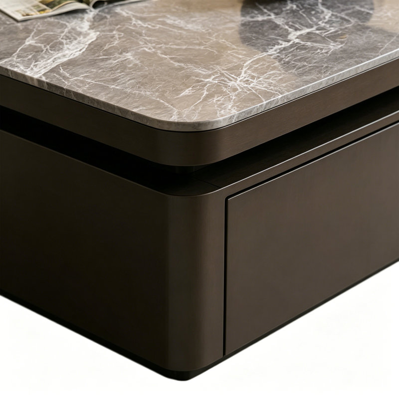 Table basse de luxe Italian Light, H 14,56 po x L 31,49 po x l 31,49 po, Gris, Noir