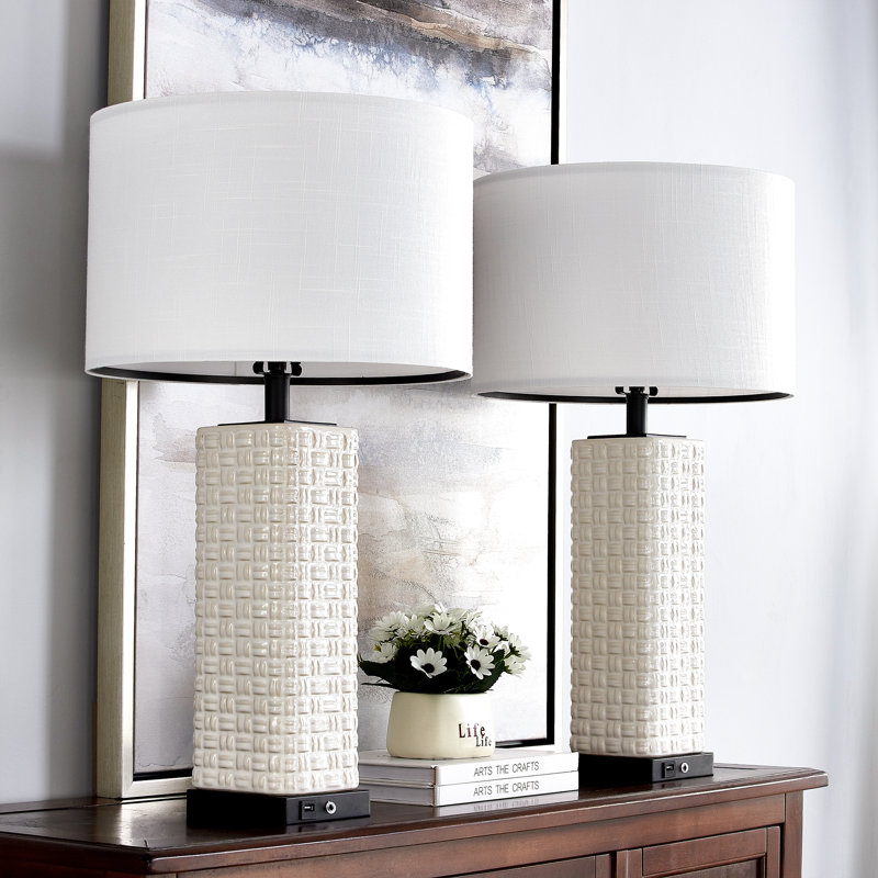 Bartul Ceramic USB Table Lamp Set, 9.06" H x 17.91" W x 16.73" D