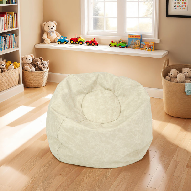 Standard Faux Leather Classic Bean Bag, Almond Faux Leather, 19" H x 22" W x 22" D