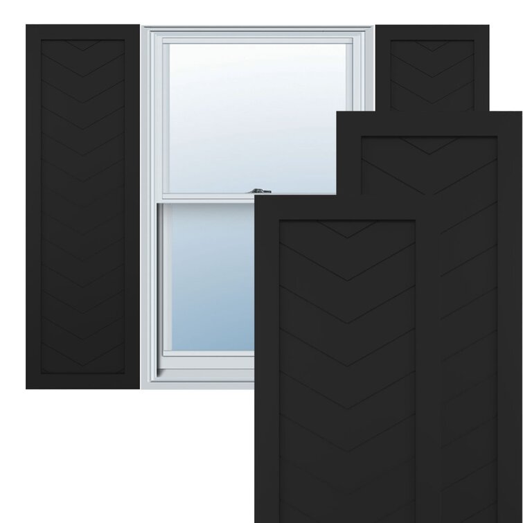 Ekena Millwork 12 inchw x 48 inchh True Fit PVC Two Panel Chevron Modern Style Fixed Mount Shutters, Hailstorm Gray (Per Pair - Hardware Not Included)