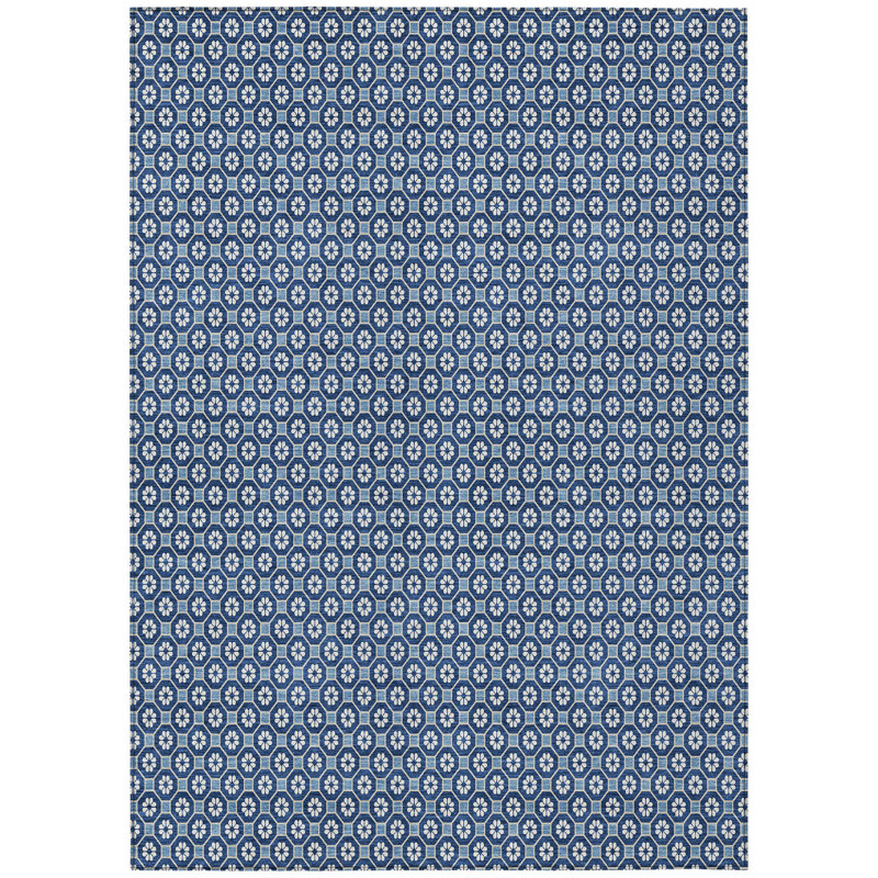 Machine Washable Indoor/Outdoor Christain ACN1430 Blue Rug, Rectangle 3' x 5'