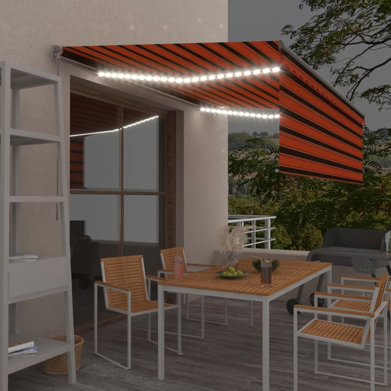 Dakota Fields Polyester Yellow/White Cover Retractable Patio Awning, Striped 2, Orange/Black, 400cm W x 300cm D