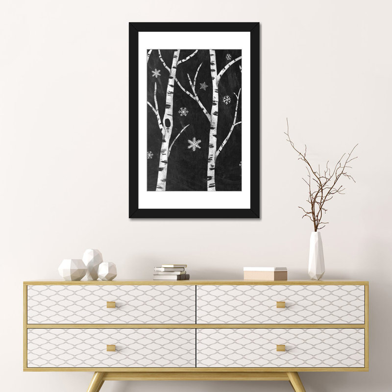 « snowy birches ii » par mary urban, impression sur toile, H 24 po x l 16 po x P 1 po, Papier avec cadre noir, Blanc