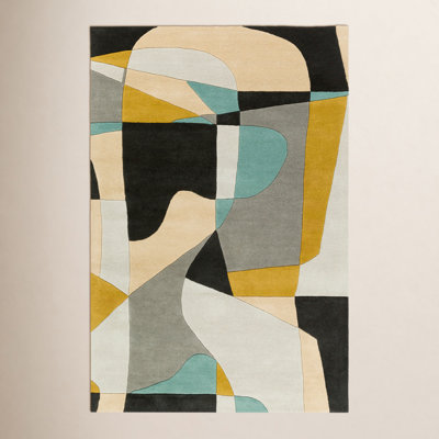 Gaye Gray Khaki Teal Hand-Tufted Geometric Rug