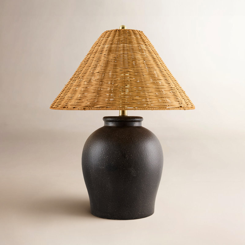 Chemise 22" Ceramic Table Lamp, Black, Rattan