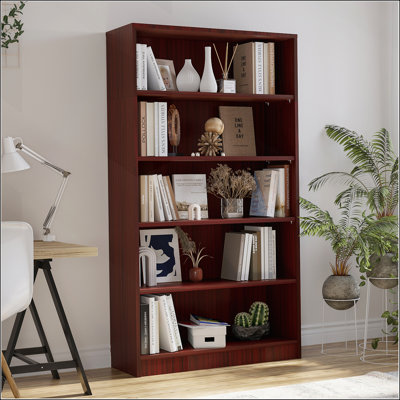 Adjustable 5-Shelf Modern Wood Bookcase, 60 Inches Tall for Bedroom and Office Storage Solutions