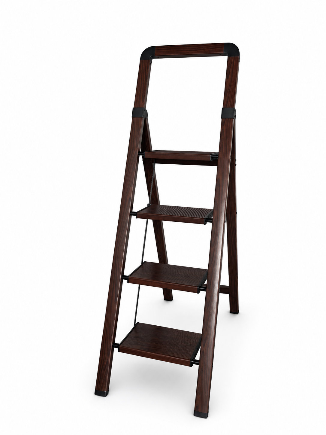 Gracie Oaks 4-Step Folding Step Ladder,Aluminum with Woodgrain Finish ...