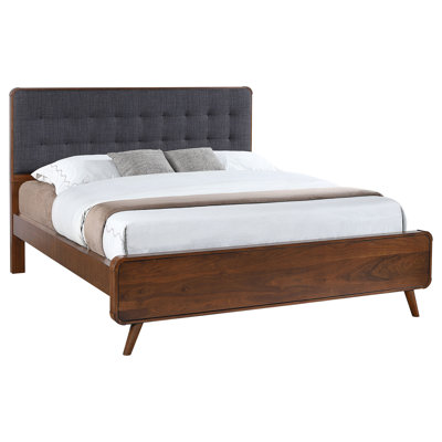 Dark Walnut Contemporary Bed For King, With Rounded Corners, Airy Feel And Space - Saving Storage King In Walnut, Featuring Tapered Legs Upholstery Bedroom