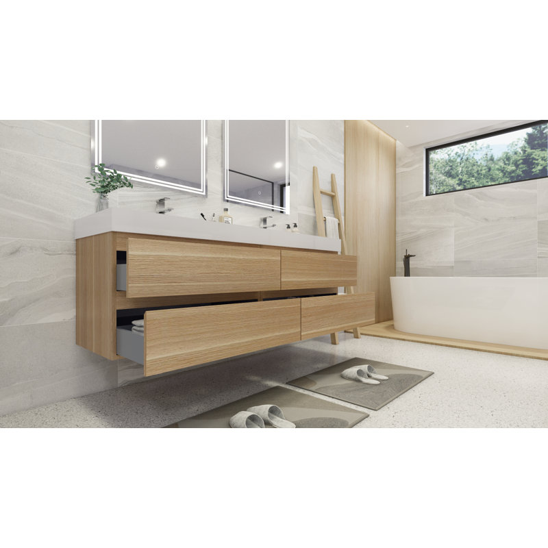 Ensemble de meuble-lavabo double mural 72 po Hartsock, Chêne blanc
