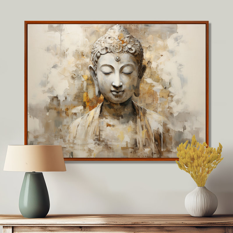 Simple bouddhisme, statue II - art sur toile bouddhisme, H 34 po x l 44 po x P 1,5 po, Cadre flottant brun