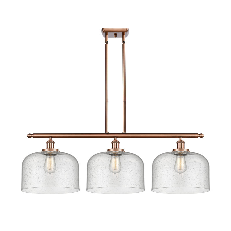 Luminaire suspendu linéaire à 3 lumières pour îlot de cuisine Lattimer, Grainé, DEL, Cuivre antique