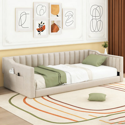 Twin XL Upholstered Daybed With Side Storage Pocket