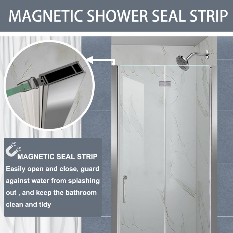 34-35.9 in. W x 72 in. H Frameless Bi-fold Shower Doors with Clear SGCC Tempered Glass, Chrome