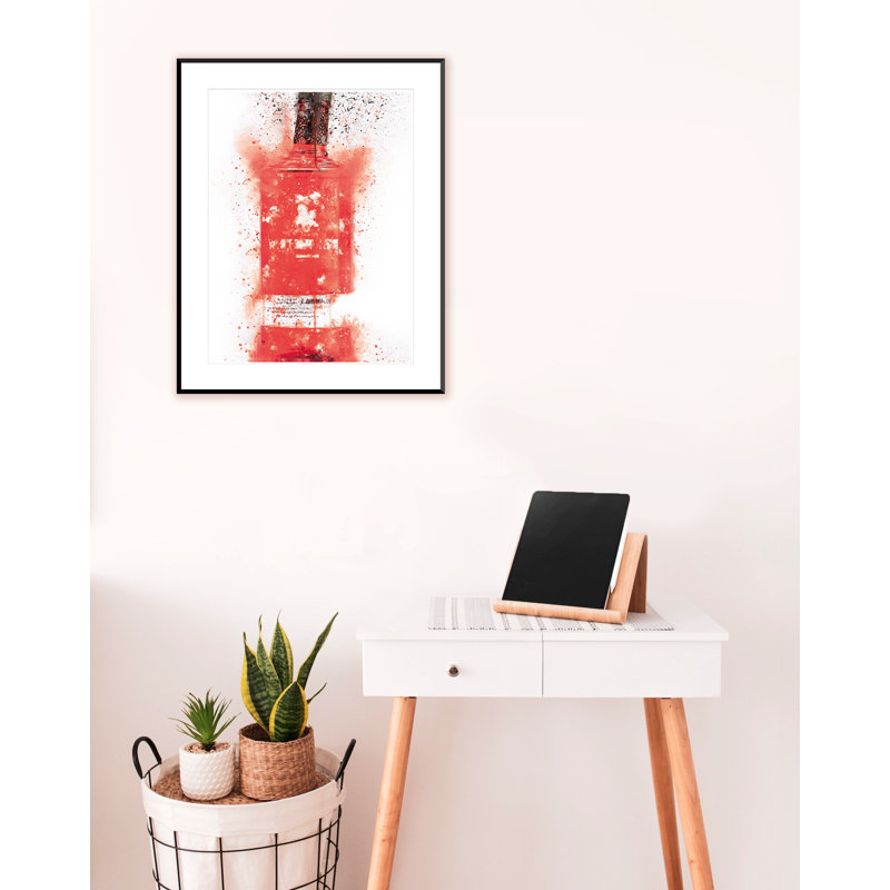 Red Gin Bottle - Single Picture Frame Print on Wood