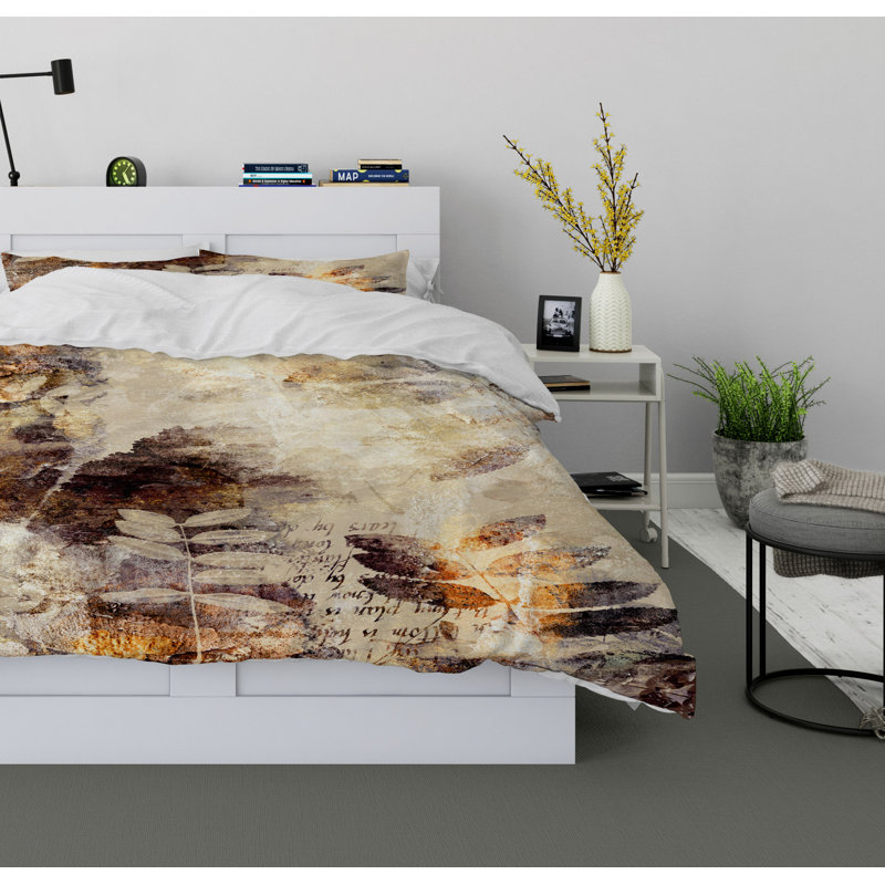 Dry Leaves Polyester Twill Duvet Cover, Queen Duvet Cover + 2 Pillow Cases