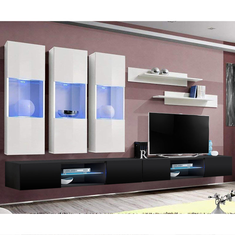 Meuble audio-vidéo flottant pour téléviseur de 70 po ou moins FLYE2, Blanc / Noir