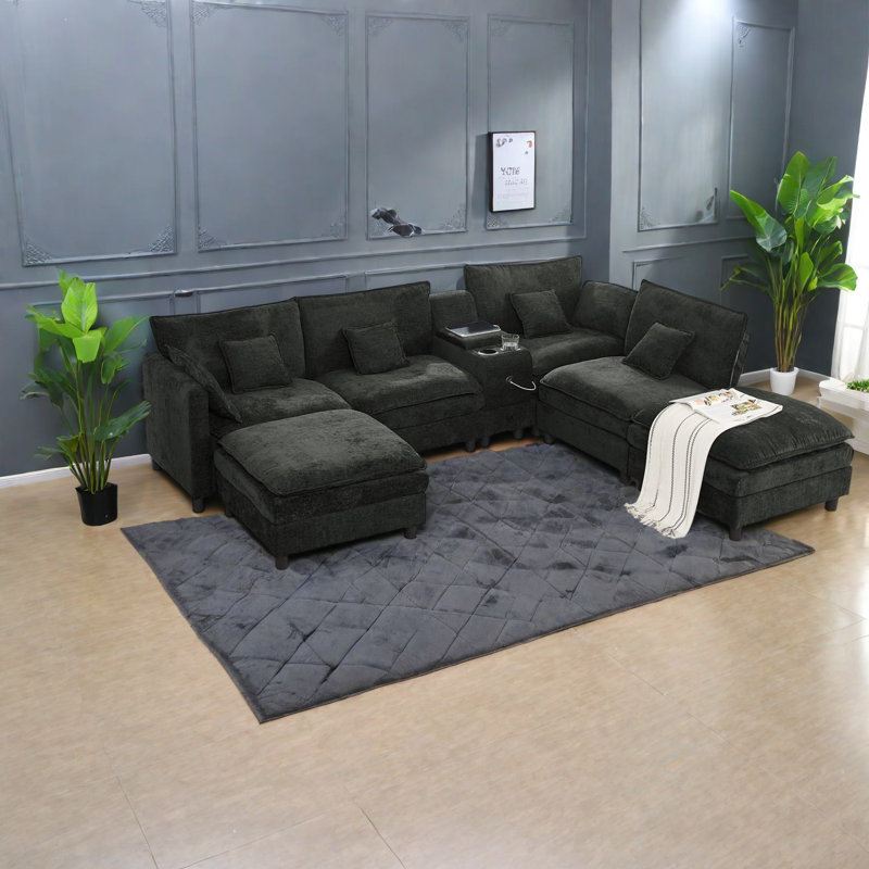 Modular L Shaped Sectionals with Storage, Beige Foam, Modern Family Seating, Black