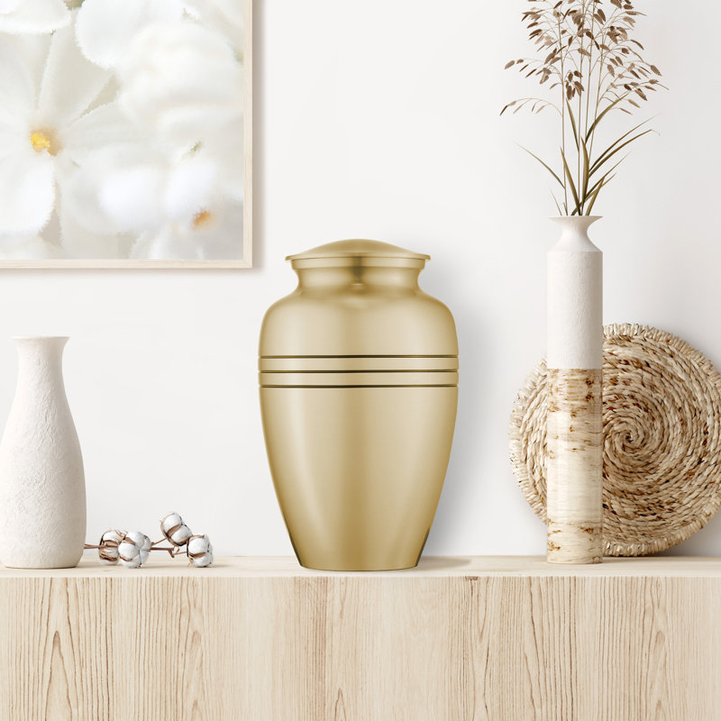 Decorative Memorial Urn - Striped, Gold