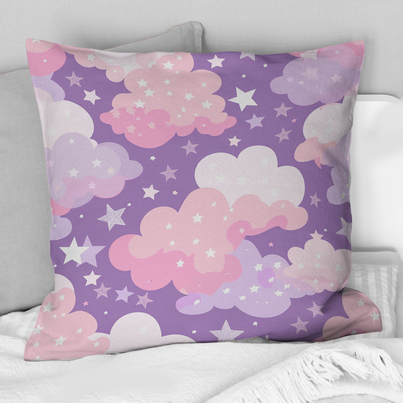 Coussin rose et mauve en coton, H 16 po x l 16 po